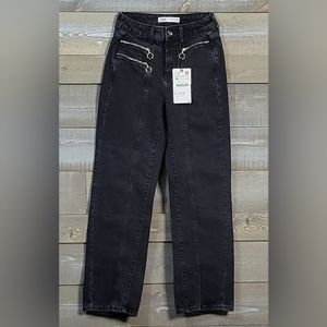 NWT Zara z1975 Straight Leg High Waisted Zipper Details Jeans